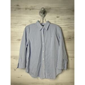 Lauren Ralph Lauren Shirt Womens Medium Blue White Check Non Iron Dress Classic